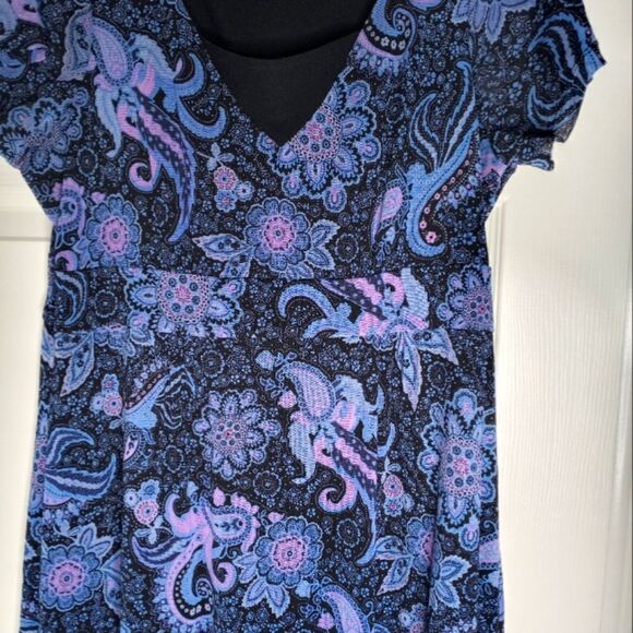 Croft&Barrow L Paisley Print Boho Shortsleeves Multicolored Long Women's Dress. - Picture 3 of 7